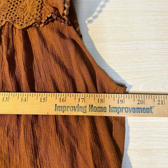 Nanette Lepore Rust Blouse XL Ruffle Crochet Flutter Boho Festival Hippie - Picture 6 of 8